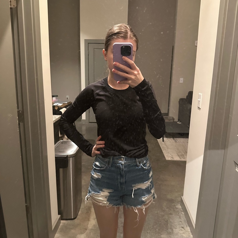 Distressed jean shorts
